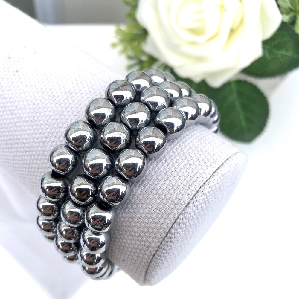 COPY - 8mm Silver Plated Hematite Beads Strectch Bracelet